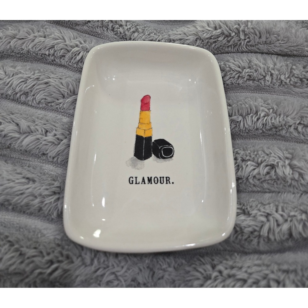 Rae Dunn Glamour Lipstick Ceramic Trinket Dish Jewelry Tray Magenta Artisan